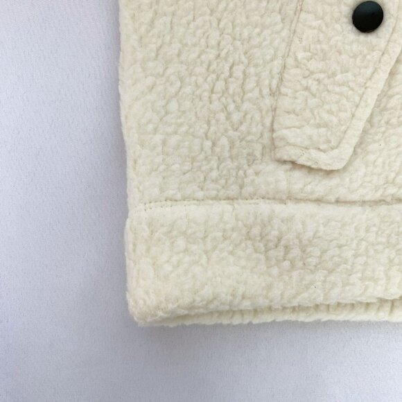 J CREW VINTAGE FLEECE IVORY WHITE SNAP COLLAR LEOPARD TRIM SHERPA PULLOVER - S - Picture 8 of 9